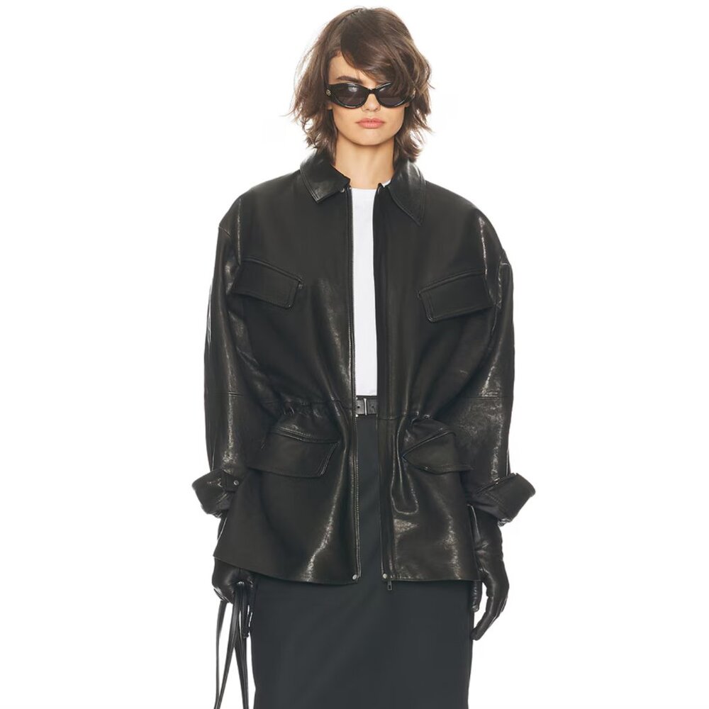 NEW Helsa The Peplum Leather Moto Jacket in Black Leather Motorcycle Coat Medium